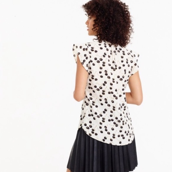 J. Crew silk flutter sleeve popover top in black cherry print, size 2 - Picture 3 of 13